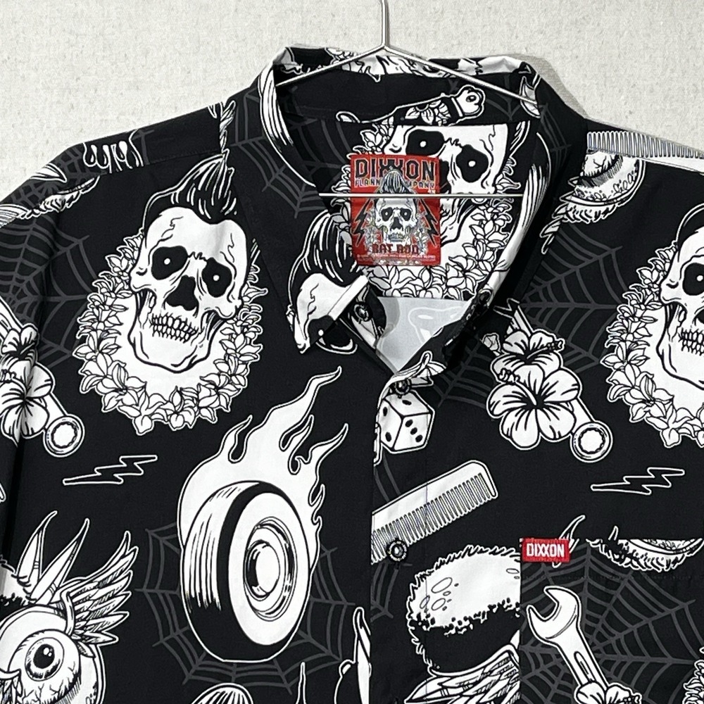 Dixxon Flannel‎ Co Rat Rod Skull Button Up Shirt 4X Black Short Sleeve - Picture 3 of 15